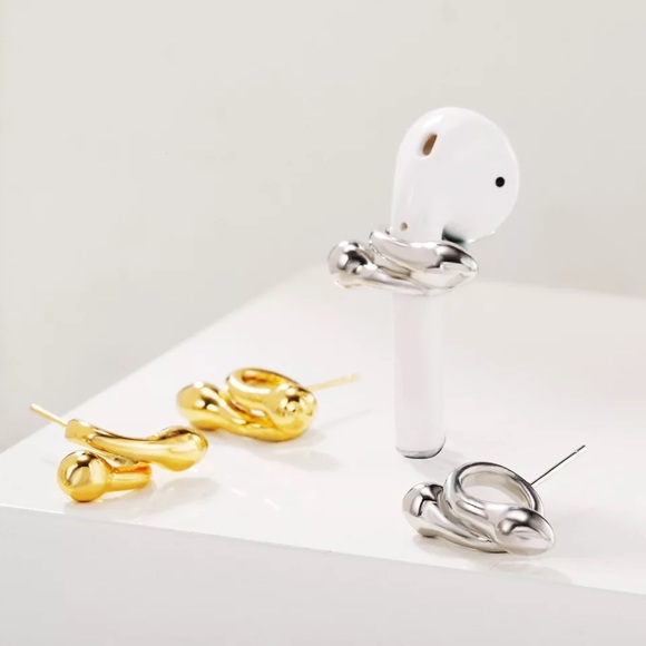 AirPods Anti-Loss Gold Silver Earrings Earbuds Stud Holder for Wireless EarPod - Picture 1 of 12